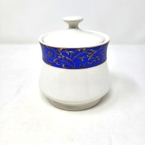 Vintage American Atelier Sugar Bowl Courtyard Porcelain Blue Gold